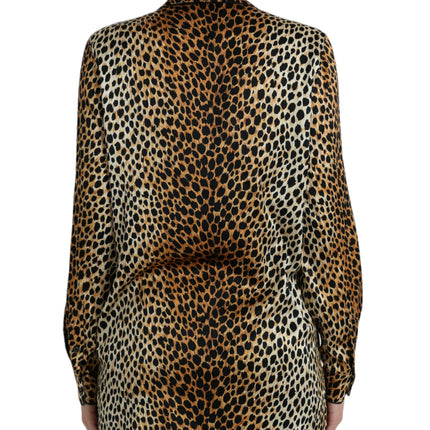 Dolce & Gabbana Brown Leopard Print Long Sleeves Blouse Top