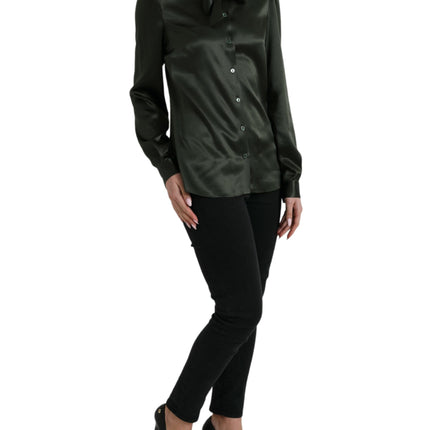 Dolce & Gabbana Gray Long Sleeves Ascot Collar Blouse Top
