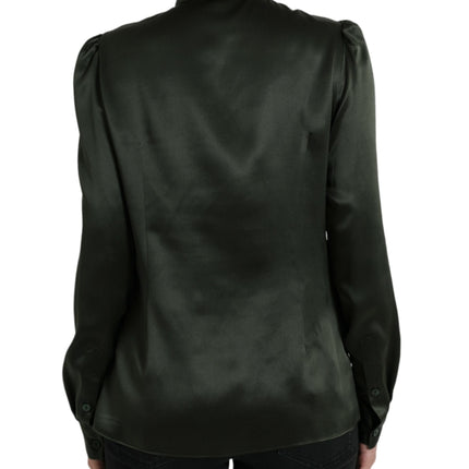 Dolce & Gabbana Gray Long Sleeves Ascot Collar Blouse Top