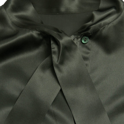Dolce & Gabbana Gray Long Sleeves Ascot Collar Blouse Top