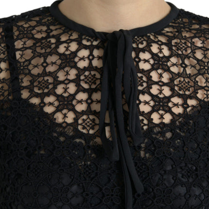 Dolce & Gabbana Black Floral Lace Short Sleeves Blouse Top