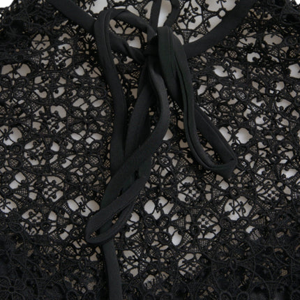 Dolce & Gabbana Black Floral Lace Short Sleeves Blouse Top