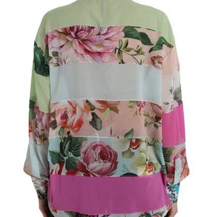 Dolce & Gabbana Multicolor Floral Patchwork Ascot Collar Top