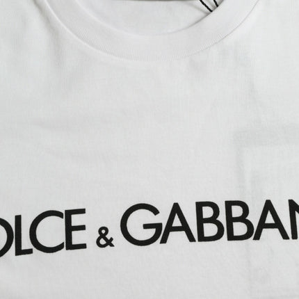 Dolce & Gabbana White Logo Print Cotton Crew Neck T-shirt