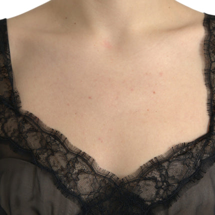 Dolce & Gabbana Black Silk Pleated Lace Chiffon Mini Dress