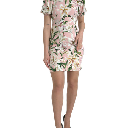 Dolce & Gabbana Pink Lily Viscose Sheath Stretch Mini Dress