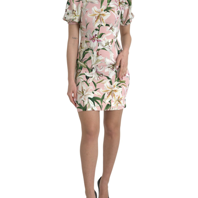 Dolce & Gabbana Pink Lily Viscose Sheath Stretch Mini Dress