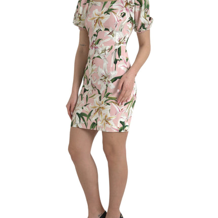 Dolce & Gabbana Pink Lily Viscose Sheath Stretch Mini Dress