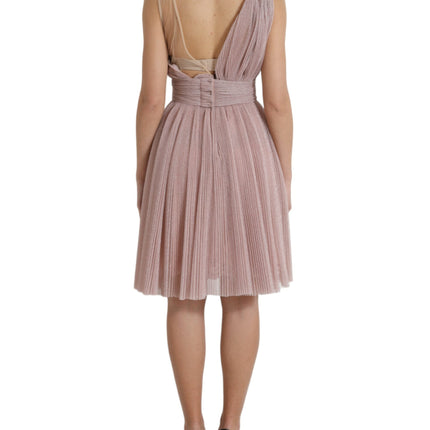 Dolce & Gabbana Light Lilac Pleated Lame Tulle One Shoulder Dress