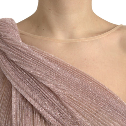Dolce & Gabbana Light Lilac Pleated Lame Tulle One Shoulder Dress