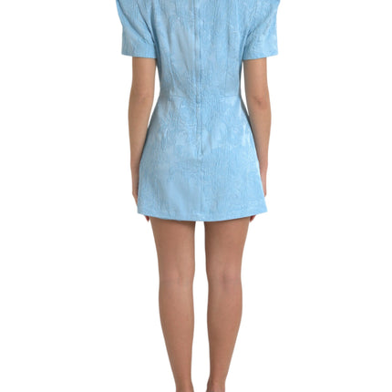 Dolce & Gabbana Light Blue Floral Jacquard Puff Sleeve Mini Dress