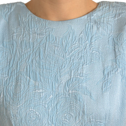 Dolce & Gabbana Light Blue Floral Jacquard Puff Sleeve Mini Dress