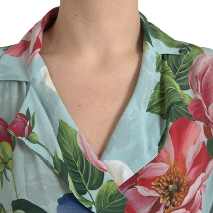 Dolce & Gabbana Blue Floral Wide Leg Wrap Jumpsuit Dress