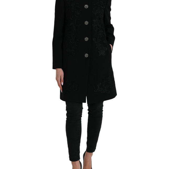 Dolce & Gabbana Black Floral Wool Button Embellished Jacket