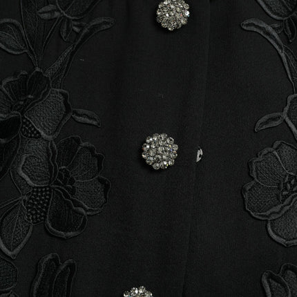 Dolce & Gabbana Black Floral Wool Button Embellished Jacket