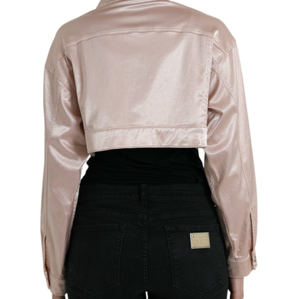 Dolce & Gabbana Pink Cotton Stretch Collared Cropped Jacket