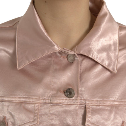 Dolce & Gabbana Pink Cotton Stretch Collared Cropped Jacket