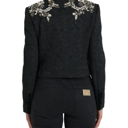 Dolce & Gabbana Black Crystal Embellished Overcoat Jacket