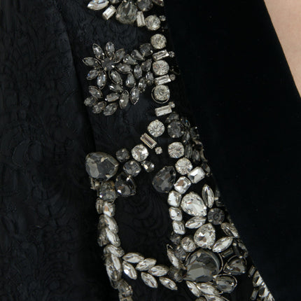Dolce & Gabbana Black Crystal Embellished Overcoat Jacket