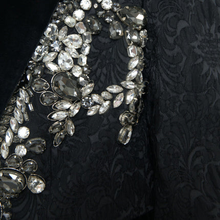 Dolce & Gabbana Black Crystal Embellished Overcoat Jacket
