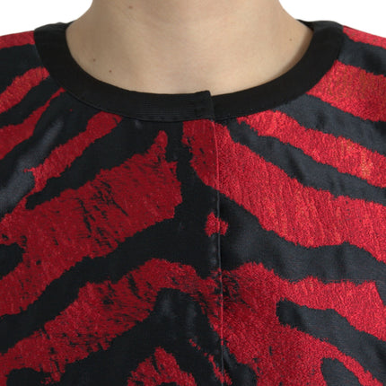 Dolce & Gabbana Black Red Patterned Cropped Coat Jacket