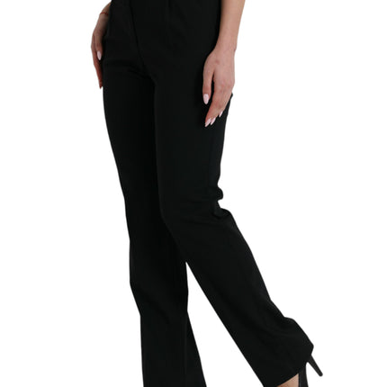Dolce & Gabbana Black Wool Mid Waist Tapered Pants