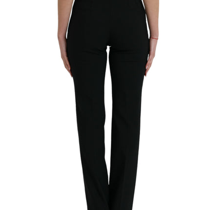 Dolce & Gabbana Black Wool Mid Waist Tapered Pants