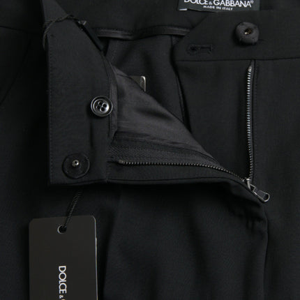 Dolce & Gabbana Black Wool Mid Waist Tapered Pants