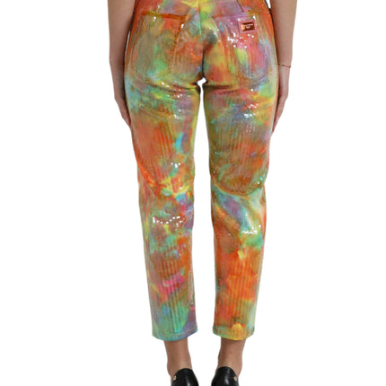 Dolce & Gabbana Multicolor Tie Dye Sequined High Waist Cropped Pants