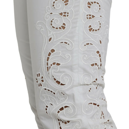 Dolce & Gabbana White Cut Out Cotton Mid Waist Cropped Pants