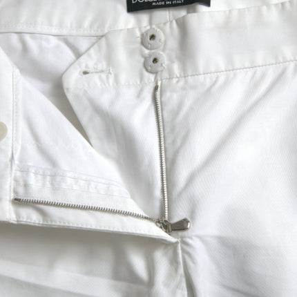 Dolce & Gabbana White Cut Out Cotton Mid Waist Cropped Pants