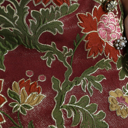Dolce & Gabbana Maroon Floral Jacquard A-line Mini Skirt