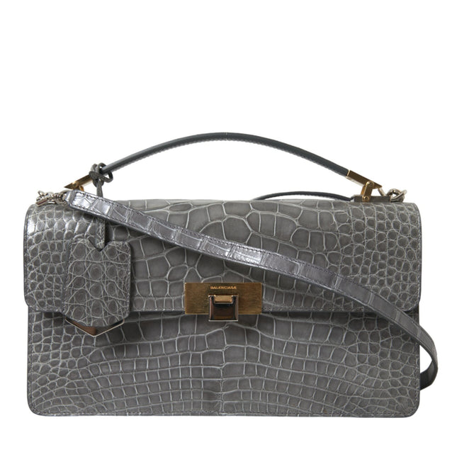 Balenciaga Gray Exotic Leather Medium Shoulder Hand Purse Bag