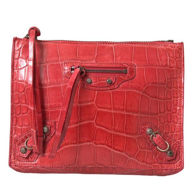 Balenciaga Red Exotic Skin Leather Classic Pouch Purse Wristlet Bag