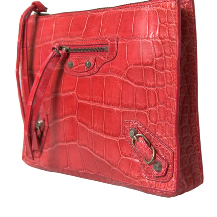 Balenciaga Red Exotic Skin Leather Classic Pouch Purse Wristlet Bag