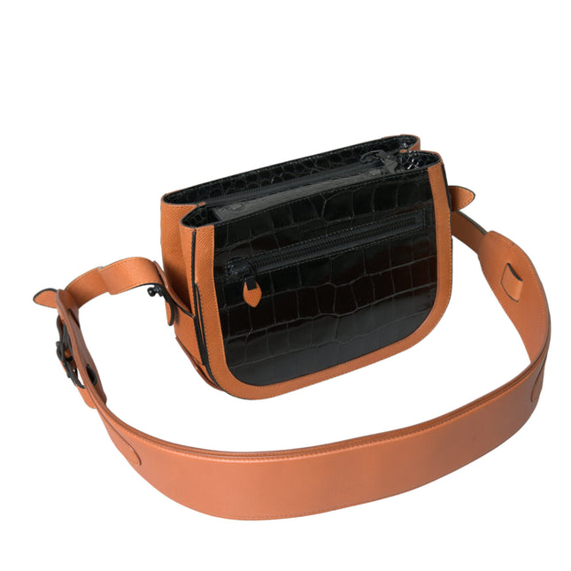 Balenciaga Black Brown Exotic Skin Leather Shoulder Camera Purse Bag