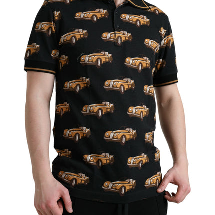 Dolce & Gabbana Black Car Print Short Sleeve Polo T-shirt
