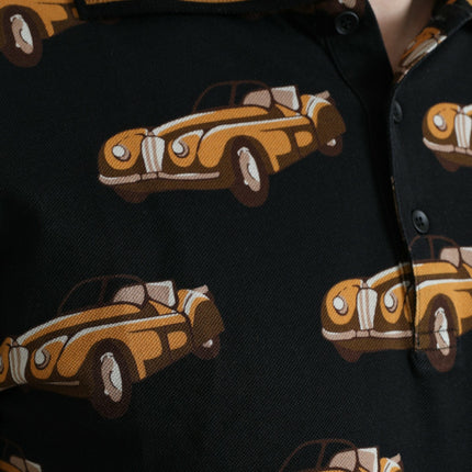 Dolce & Gabbana Black Car Print Short Sleeve Polo T-shirt