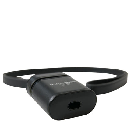 Dolce & Gabbana Black Leather Strap Silver Metal Logo Printed Airpods Case