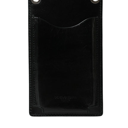 Dolce & Gabbana Wallet Black Horse Leather Zip Logo Cross Body Phone Slot