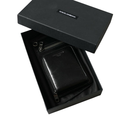 Dolce & Gabbana Wallet Black Horse Leather Zip Logo Cross Body Phone Slot