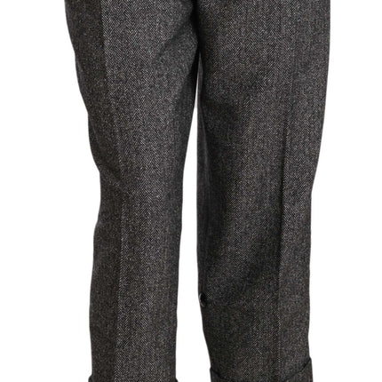 Dolce & Gabbana Gray Wool Pleated Cropped Trouser Pants