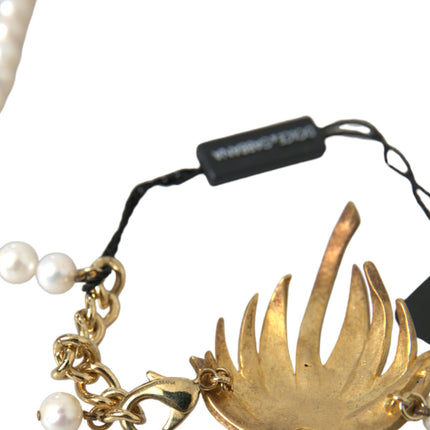 Dolce & Gabbana Gold Brass Crystal Pearl Tree Pendant Charm Necklace