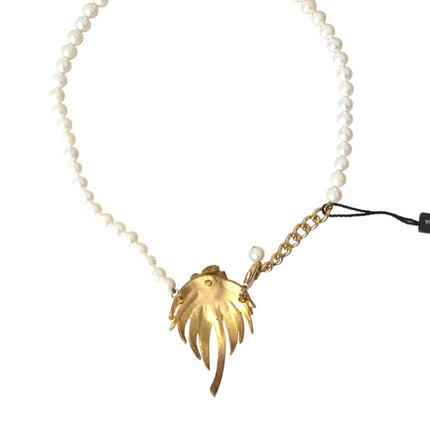 Dolce & Gabbana Gold Brass Crystal Pearl Tree Pendant Charm Necklace