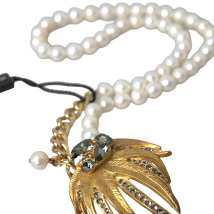 Dolce & Gabbana Gold Brass Crystal Pearl Tree Pendant Charm Necklace