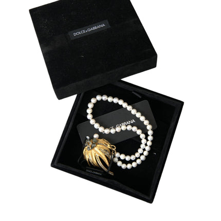 Dolce & Gabbana Gold Brass Crystal Pearl Tree Pendant Charm Necklace