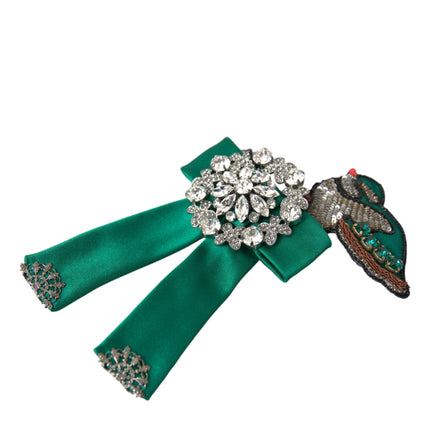 Dolce & Gabbana Green Satin Bird Crystal Women Hair Clip