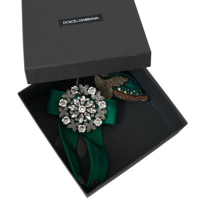 Dolce & Gabbana Green Satin Bird Crystal Women Hair Clip