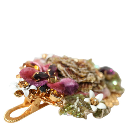 Dolce & Gabbana Gold Brass Floral Crystal Sequined Hair Clip