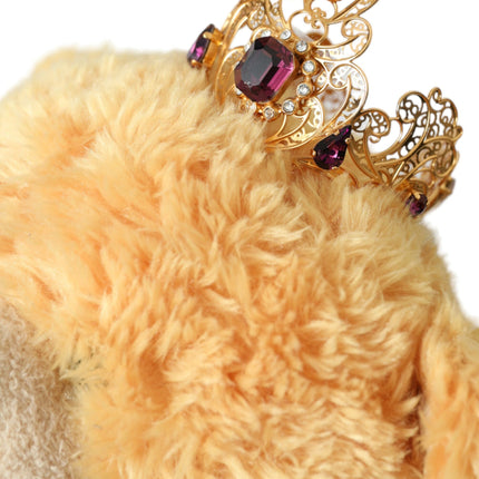 Dolce & Gabbana Brown Teddy Bear Gold Crystal Crown Hair Band Diadem
